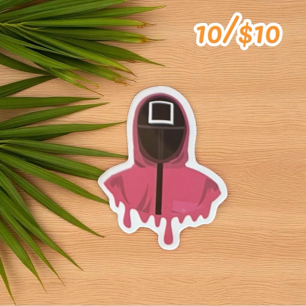 Squid Game Guard Vinyl Sticker – Pink Hooded Character Design
